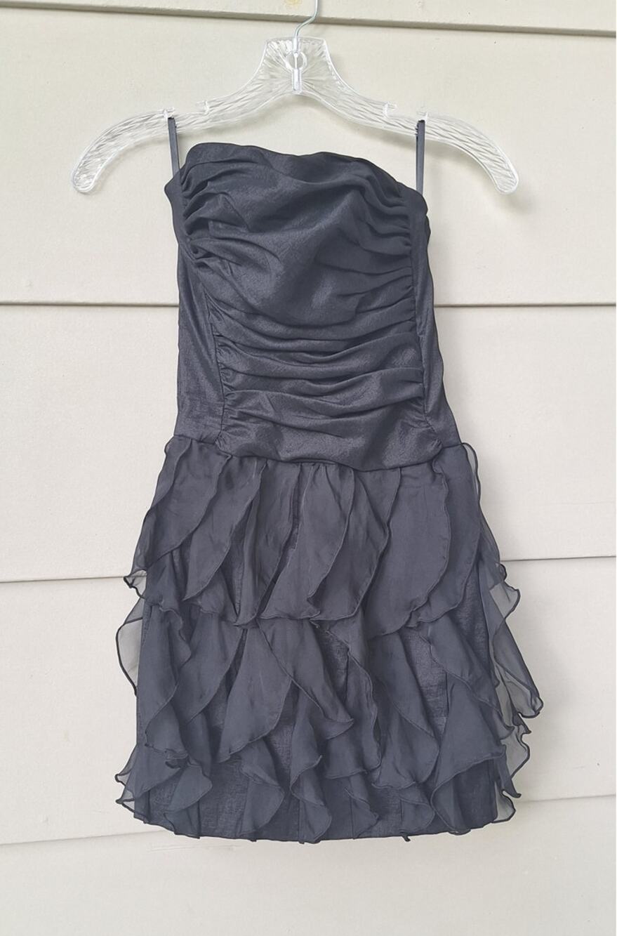 Cache 90s Y2K Strapless Corset Ruffle Mini Black Dress Whimsywoth Fairy Grunge 4